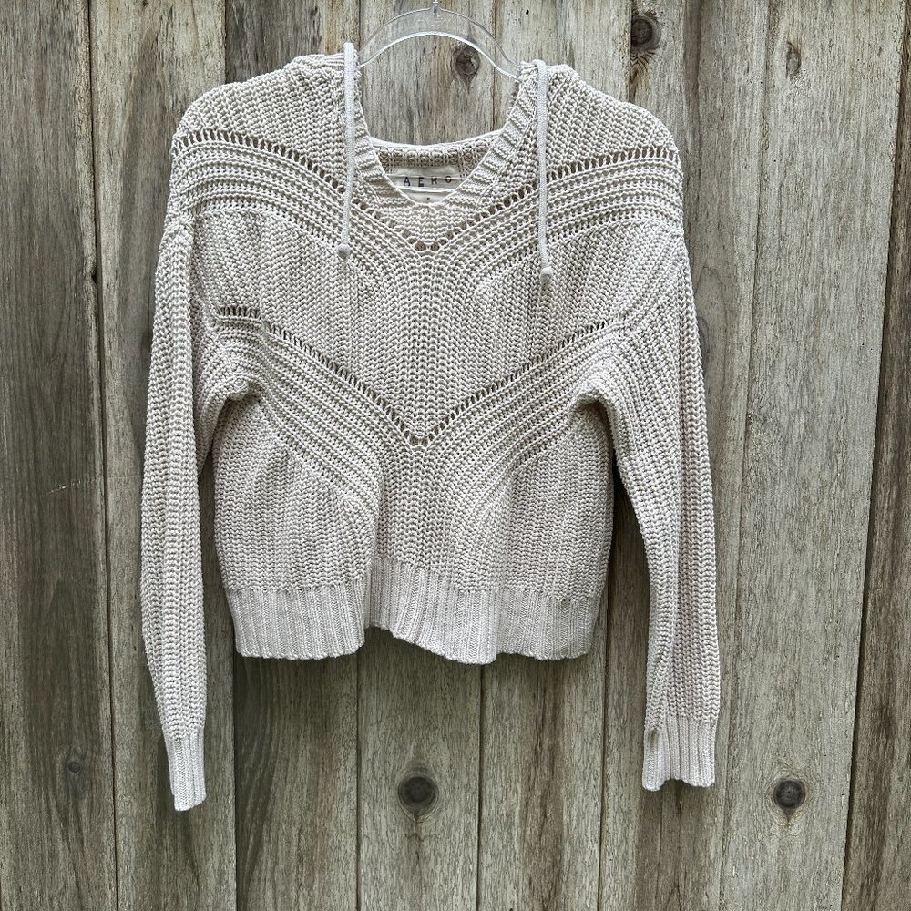 AERO Aeropostale Cropped Knit Crochet Long Sleeve Hoodie Medium